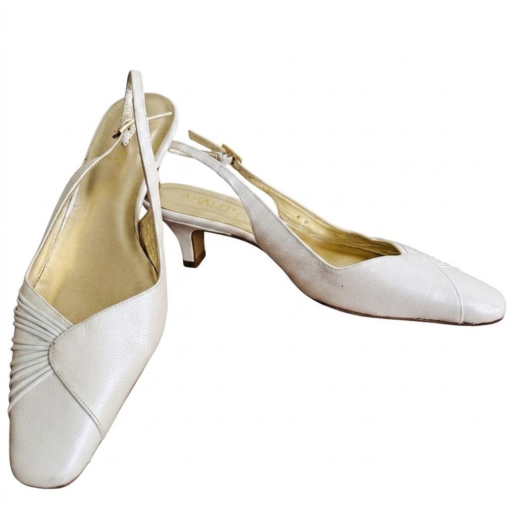Vintage Amalfi White Leather Slingback Pumps Sculpted Heel Square Toe Sz 6 80s